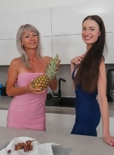 Lesbian granny is licking this MILF’s delectable twat